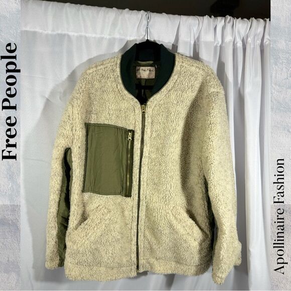 WE THE FREE RIVINGTON FAUX SHERPA ZIPPER JACKET IN DESERT STORM LARGE NEW - Picture 4 of 6